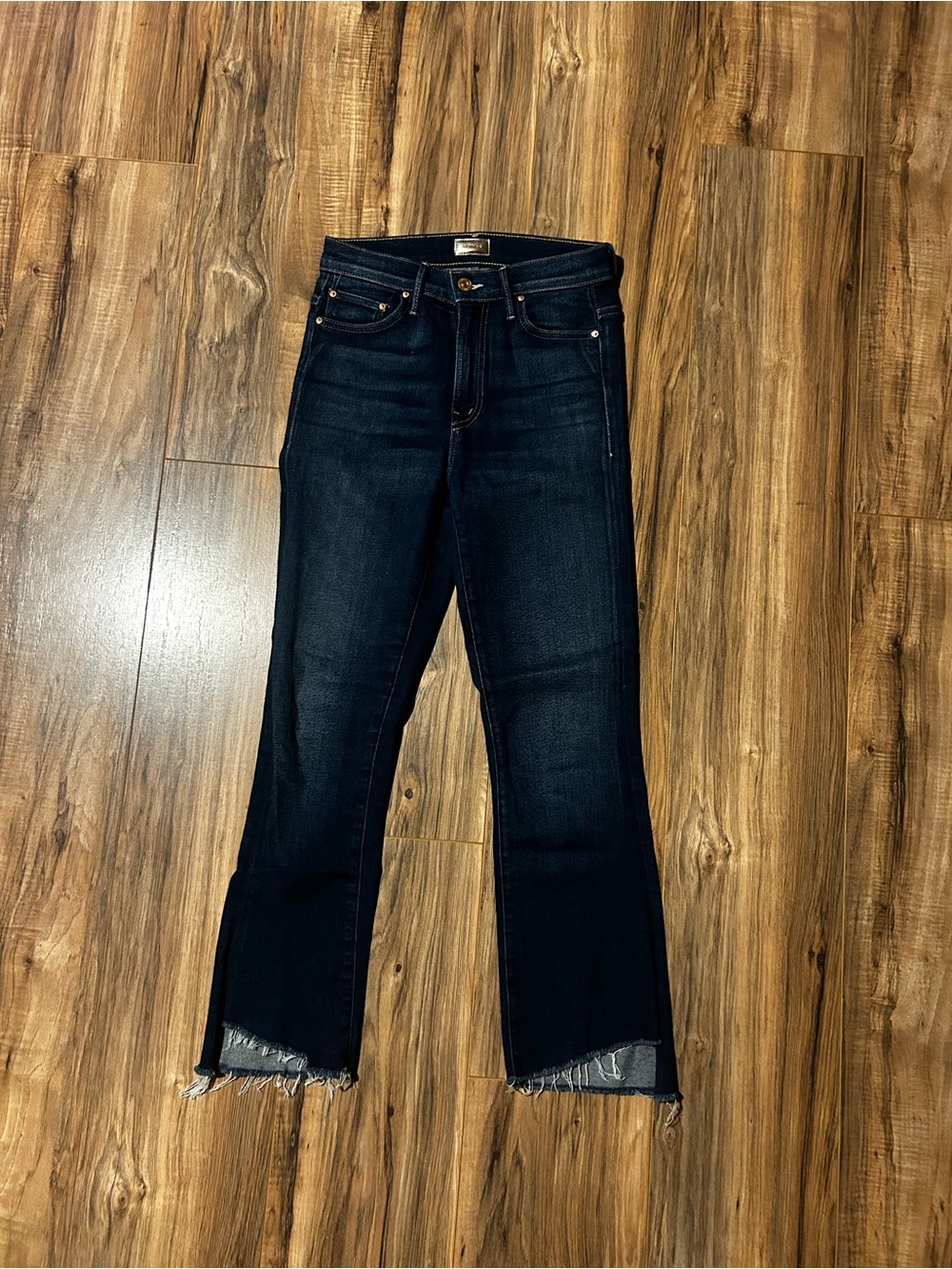 MOTHER Dark Indigo Crop Step Fray Jeans